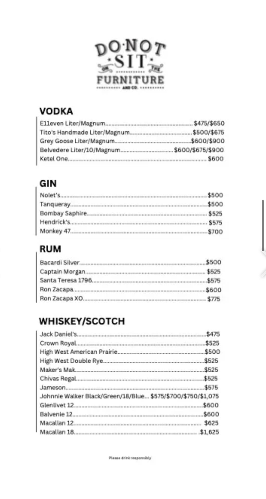 Bottle menu