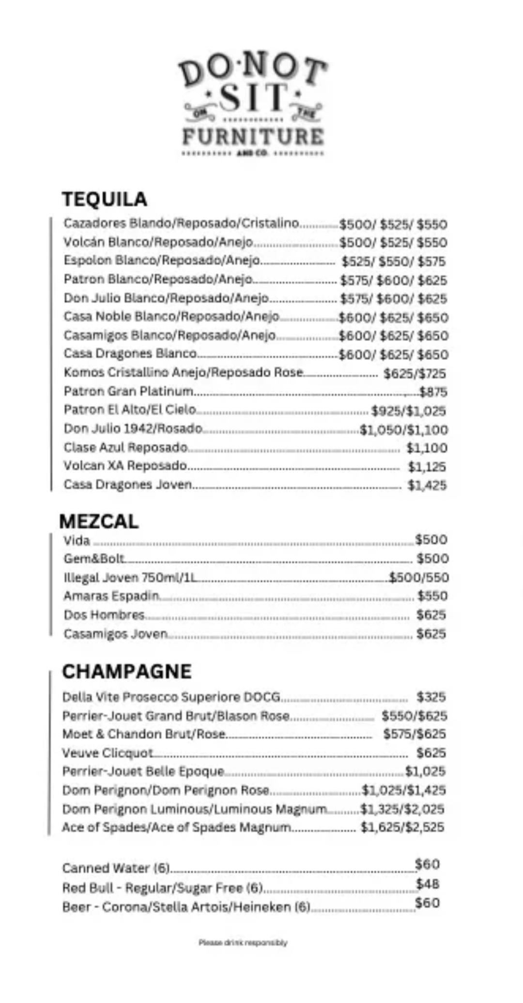 Bottle menu