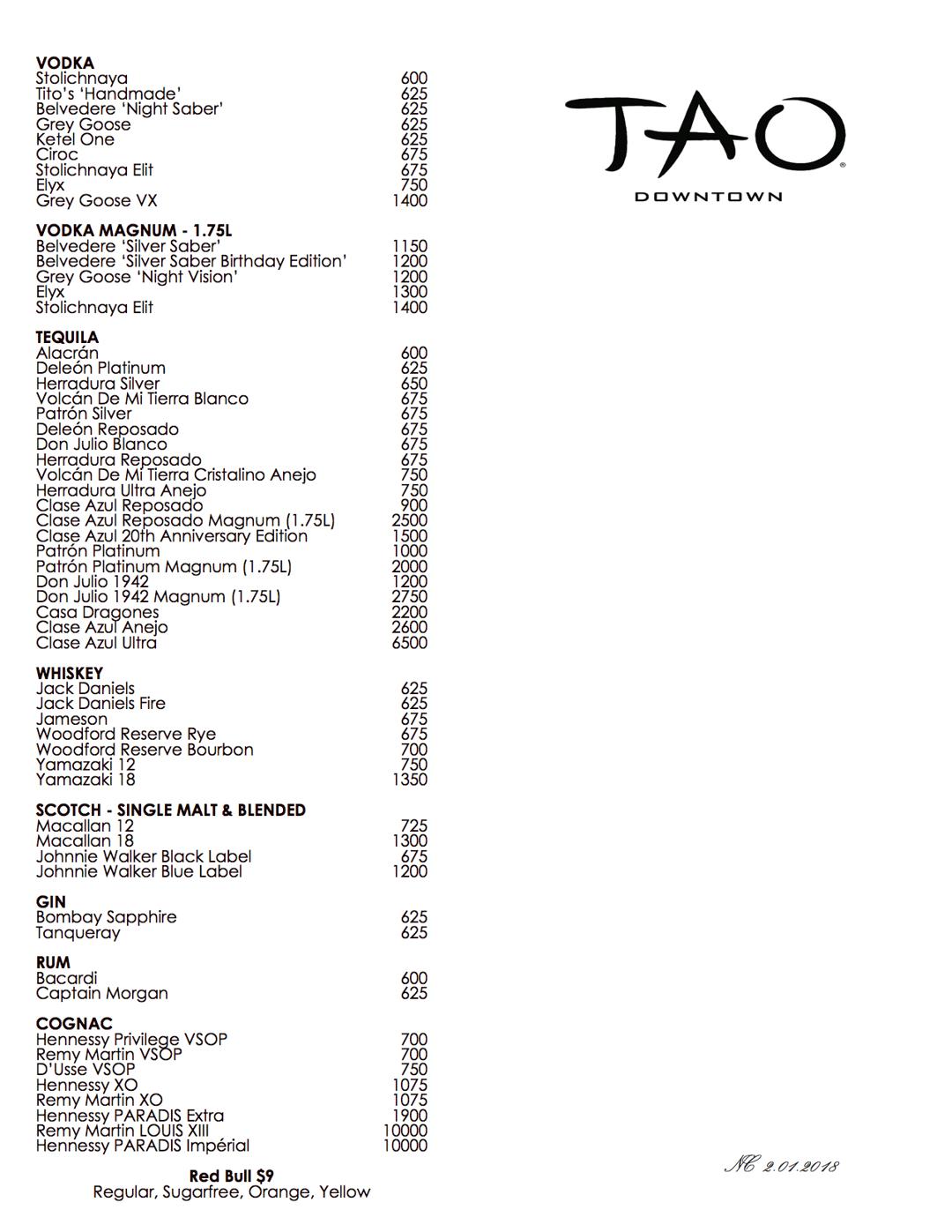 Bottle menu