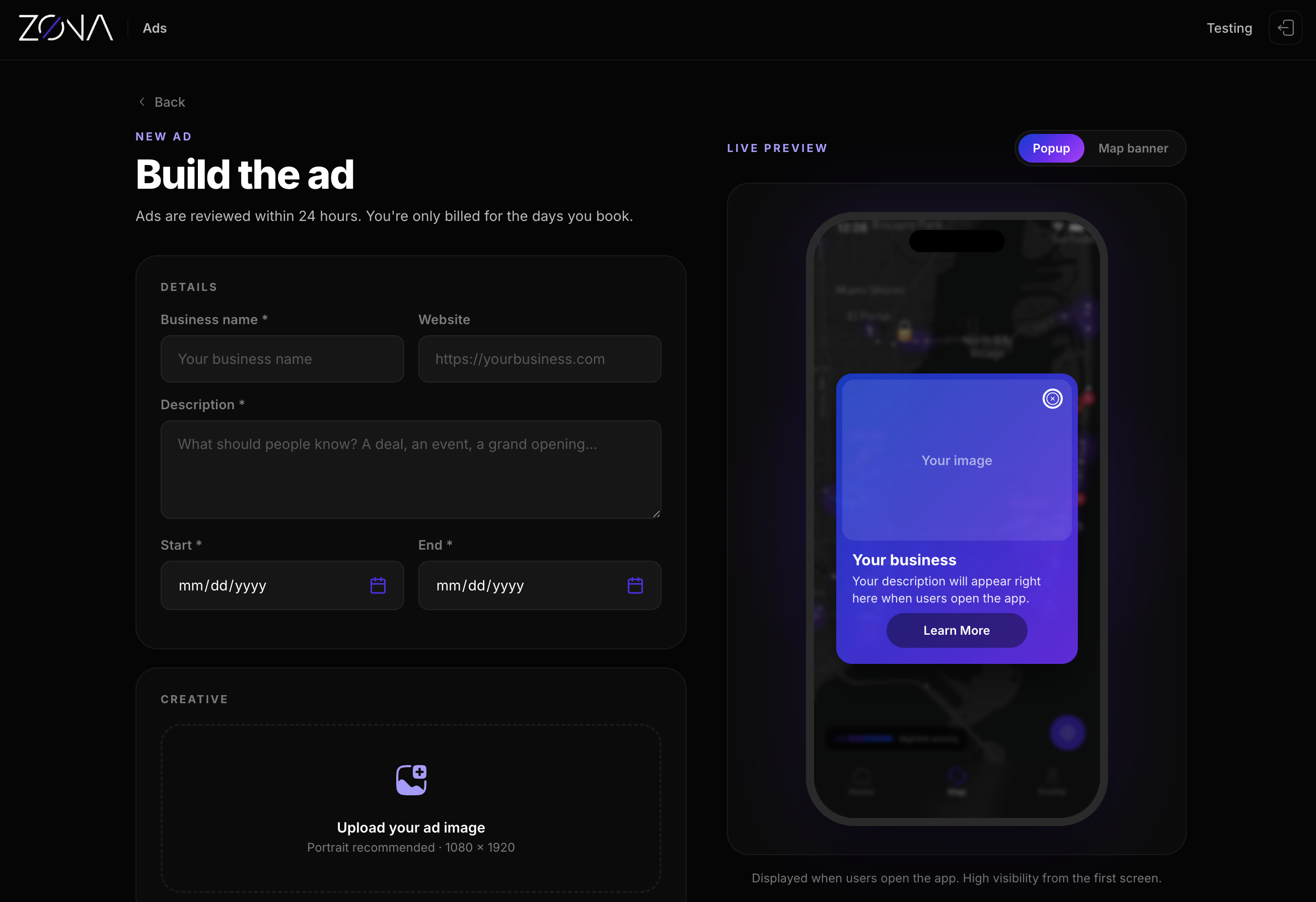 ZØNA Ads creative builder