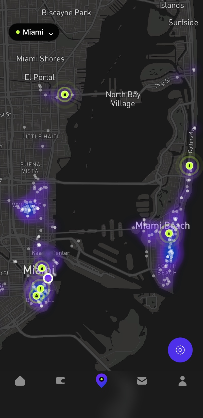 ZONA live radar map of Miami nightlife